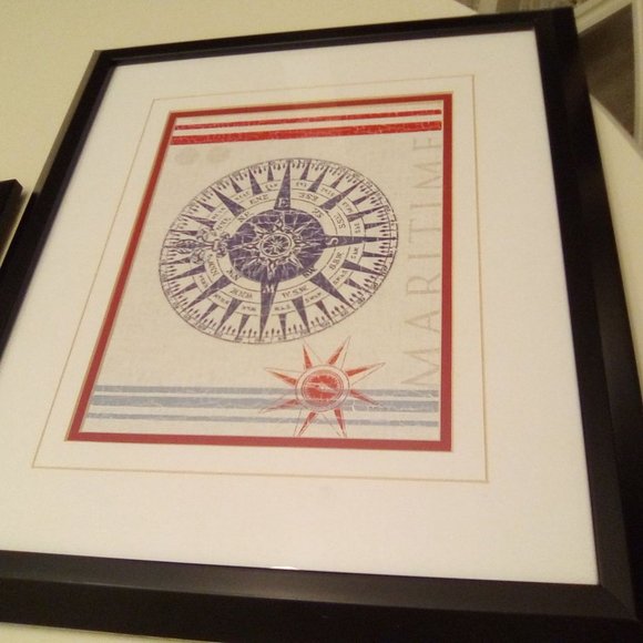 Coastal Navigation compass Maritime Anchors Aweigh prints (2) framed under glass - Picture 3 of 10